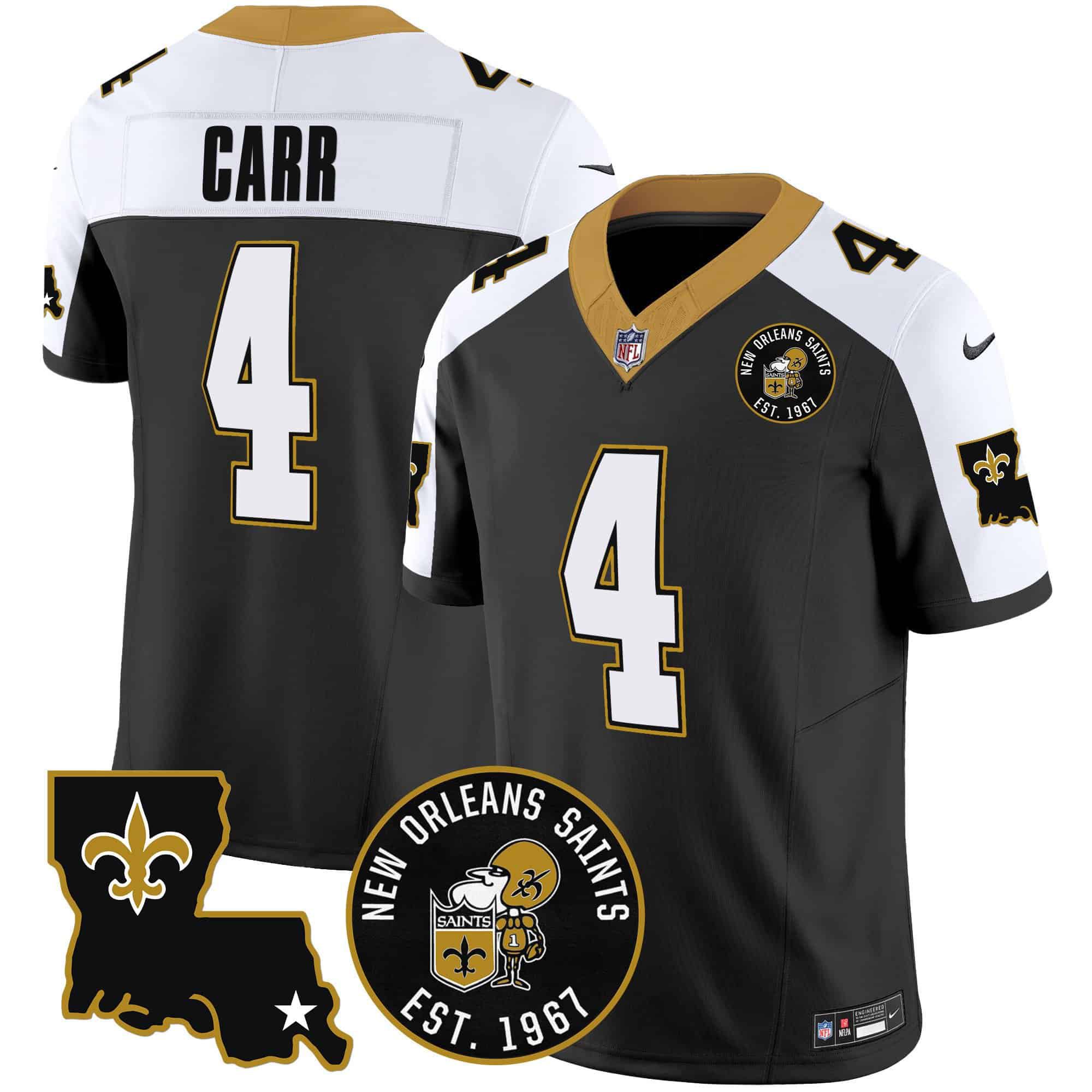 Men New Orleans Saints 4 Carr Black 2024 Nike 1967 Patch Vapor Limited NFL Jersey